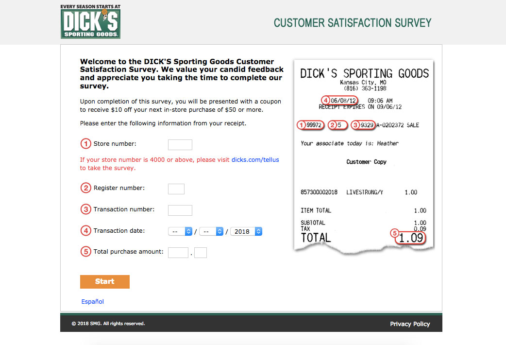 Dick’s Sporting goods Survey