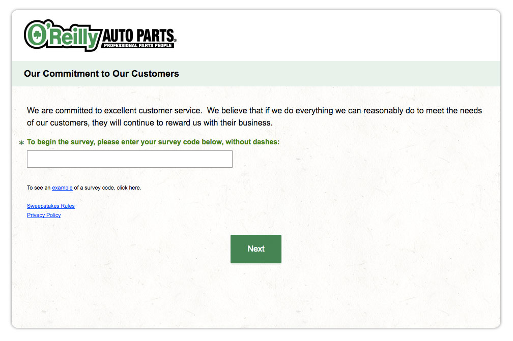 O’Reilly Auto Parts Customer Feedback Survey