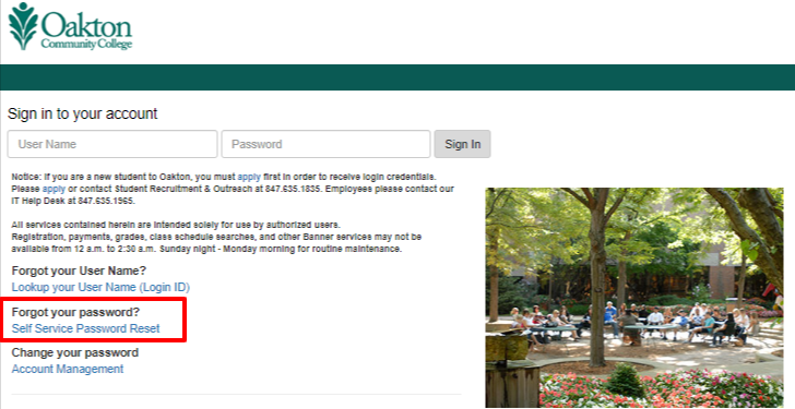 Oakon Student Login - Reset Password