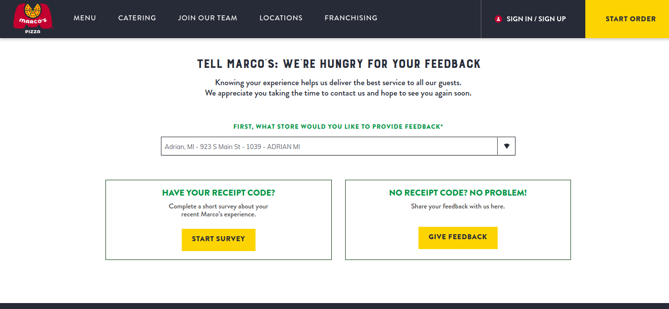 Marco’s Pizza Survey 